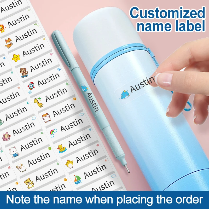 Name Stickers Decorative Stickers Animal Name Stickers Waterproof Transparent Hebrew Multilingual Personalized First Name Tags Kids Stationery