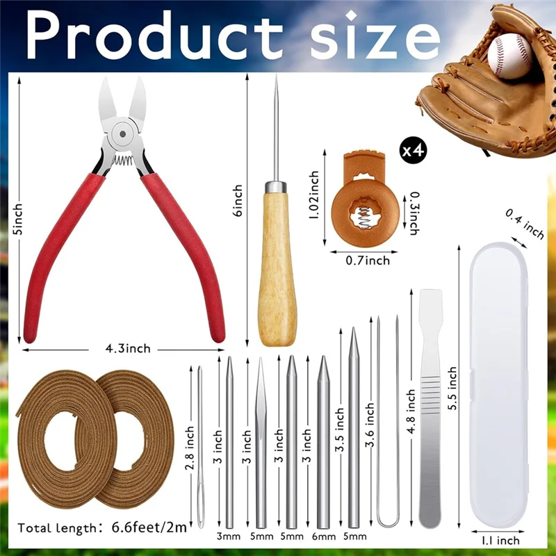 A11I 16 Pcs 장갑 Relacing 키트 야구 소프트볼 미트 수리를위한 바늘 가죽 커터 스크래치 Awl 도구