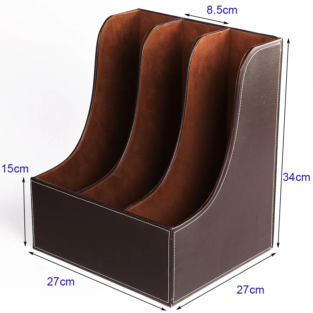 New PU Leather Magazine Display Rack Home Decor Small Brochure Holder Wooden Frame 3 Compartments Newspaper Rack Organizer