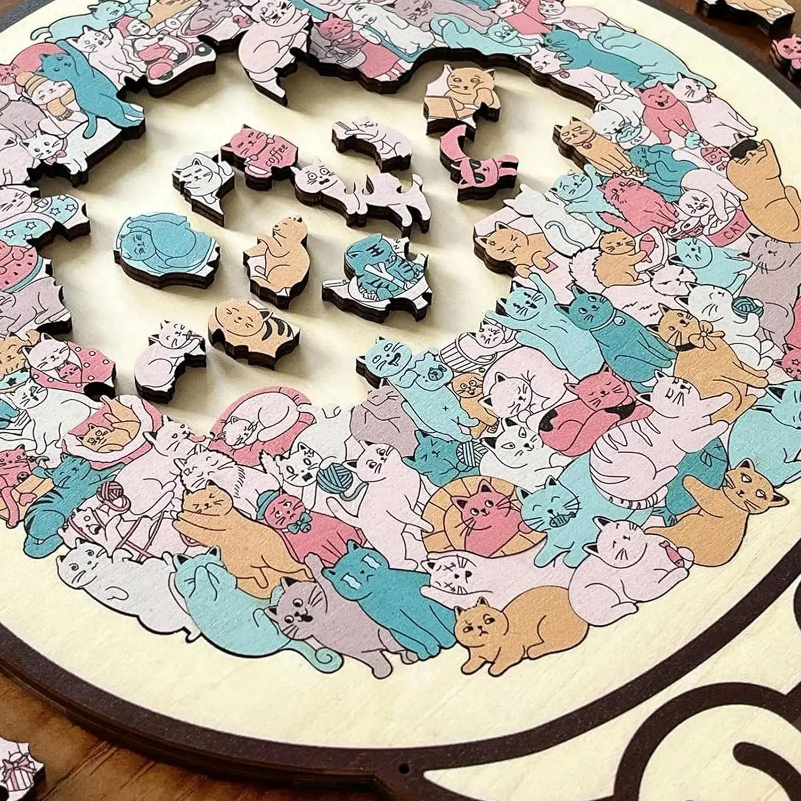 135pc Cat Shaped Wooden Jigsaw Puzzle Unique Animal Shape Wooden Puzzles For Cat Lovers Adult kids Home Decoration
