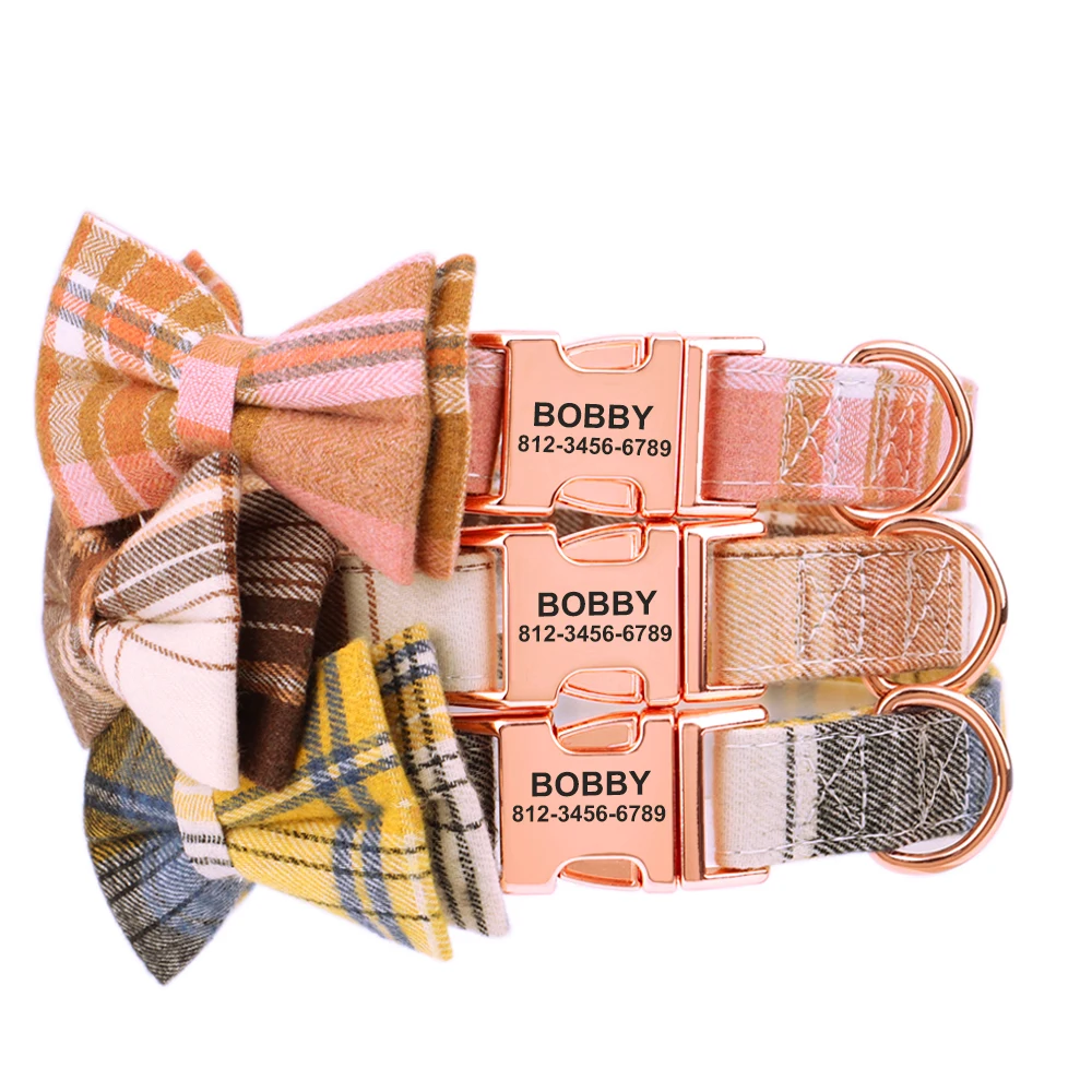 Adjustable Personalized Dog Collars With Bowtie | Custom Dog Collar | AnoPetShop
