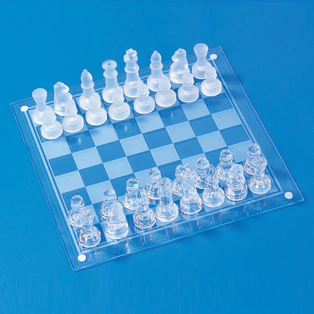 Jogo de xadrez tabuleiro vidro transparente fosco 35x35 cm