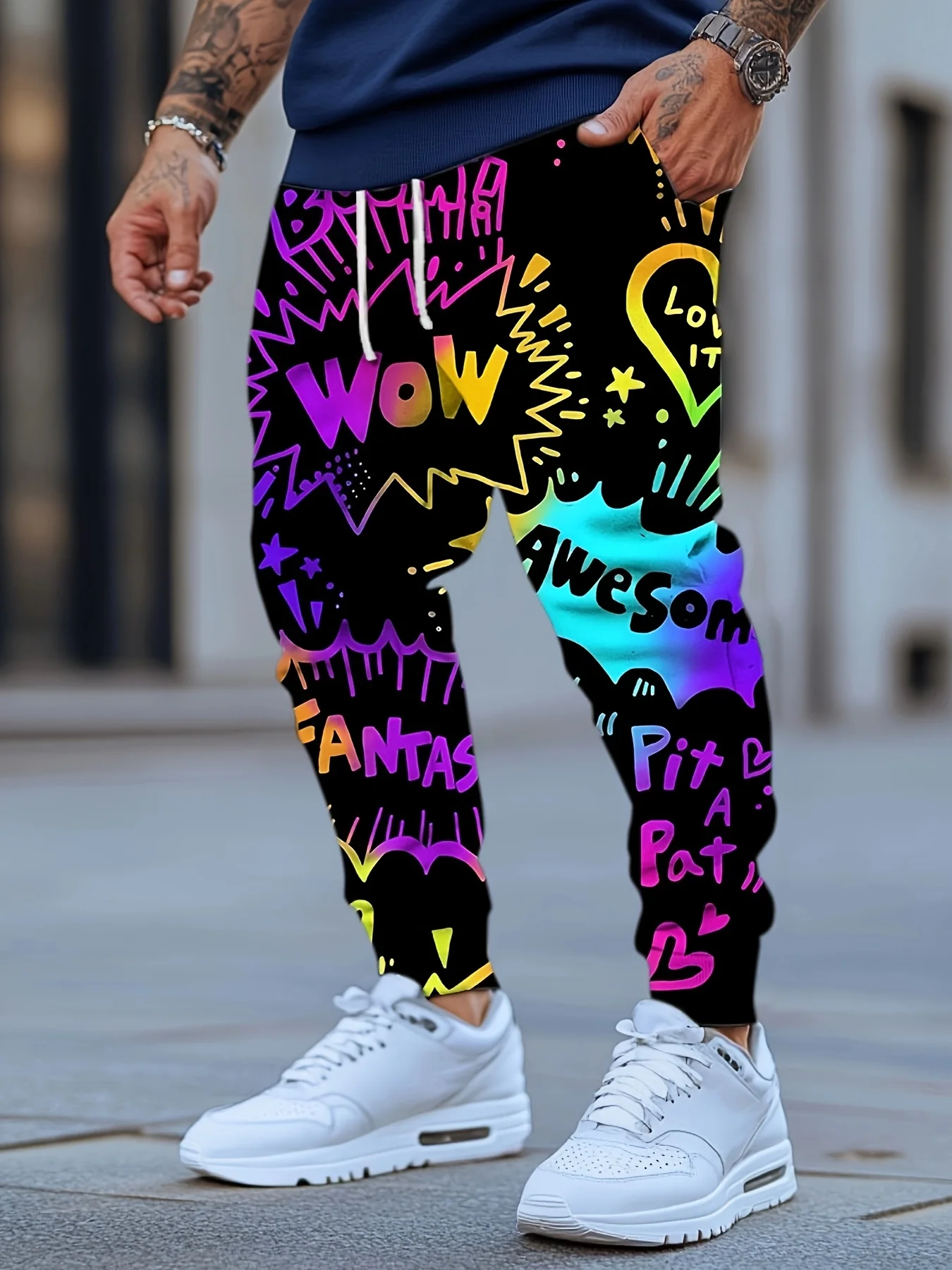 Comic Brief Gedruckt 3D Druck männer Seite Taschen Elastische Kordelzug Jogginghose Jogger Hosen Casual Hosen Outdoor Straße – Detail 3