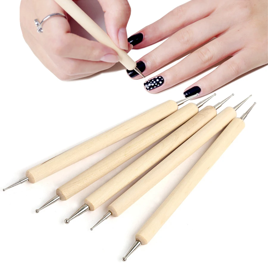Nail Art Tools Nail Art Pen Dual-End Wooden Dotting Pen Marbleizing Tool Set 5Pcs