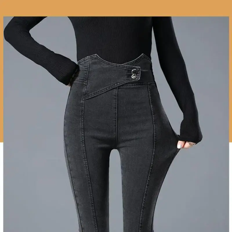 bf high waist skinny jeans women's 2023 spring and autumn new slim fit slimming tall tight black pencil long pants