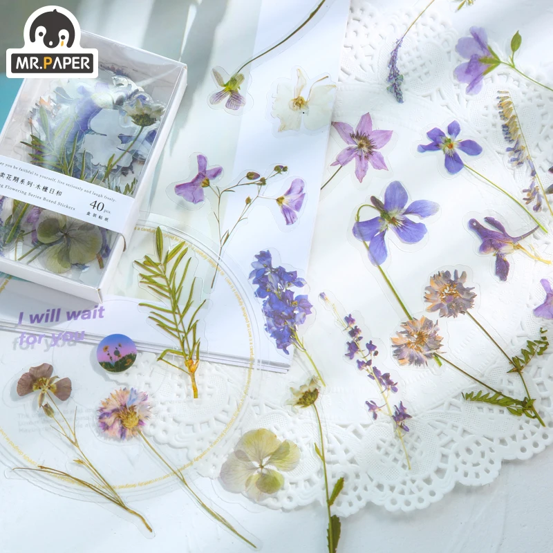 Mr.paper 4 Designs Sells Flowering Series Boxed Stickers Box Stickers Creative Mini Pocket Decoration DIY Material Stickers