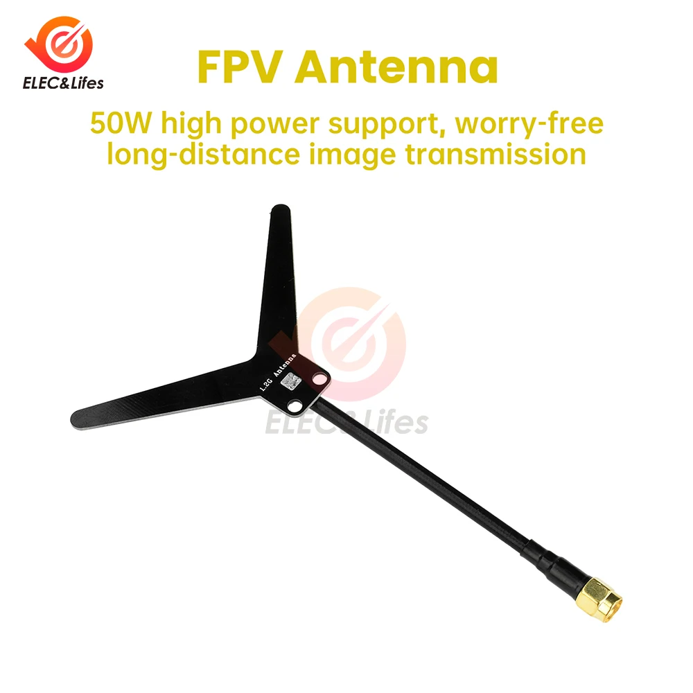 Antenne FPV 1.2G 1200MHz 2.0dBi gain élevé 50W SMA, posée sur une surface sombre, radôme noir brillant.