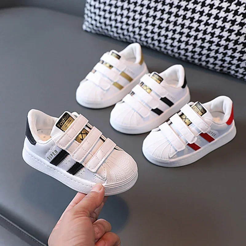 Children's Sneakers Kids Fashion Design White Non-slip Casual Shoes Boys Girls Hook Breathable Sneakers Toddler Outdoor Shoes 5