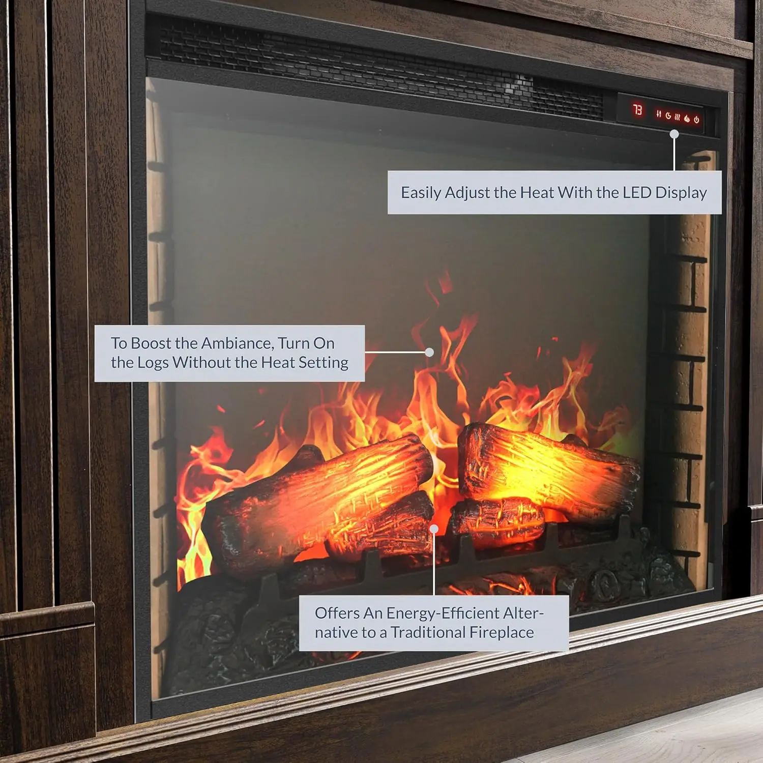 Modern 70" Electric Fireplace Heater Mantel TV Stand & Media Entertainment Center for TVs up to 68" with Energy-Efficient Heater