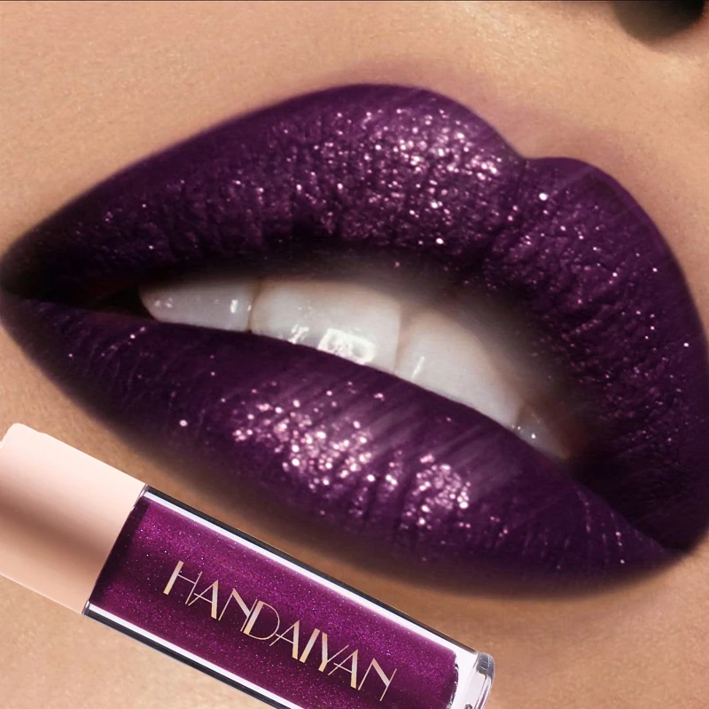 1Pc Purple Matte Glitter Liquid Lipstick Diamond Shiny Lip Gloss Waterproof Long Lasting Shimmer Pearl Lip Glaze Lip Tint Makeup