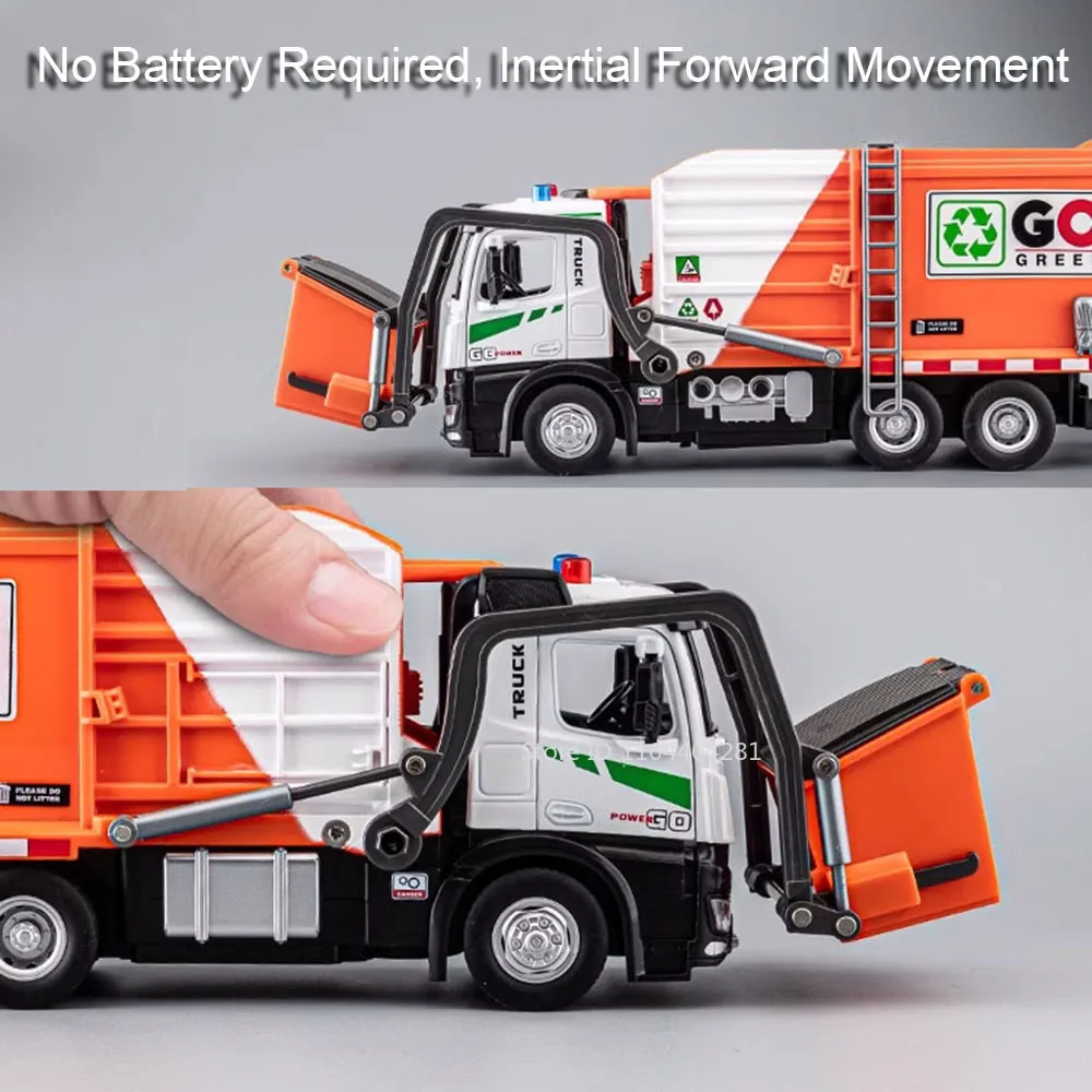 1:18 Electric Diecast Sanitation Vehicle Toy with Lights & Sound - Educational Garbage Truck Toy