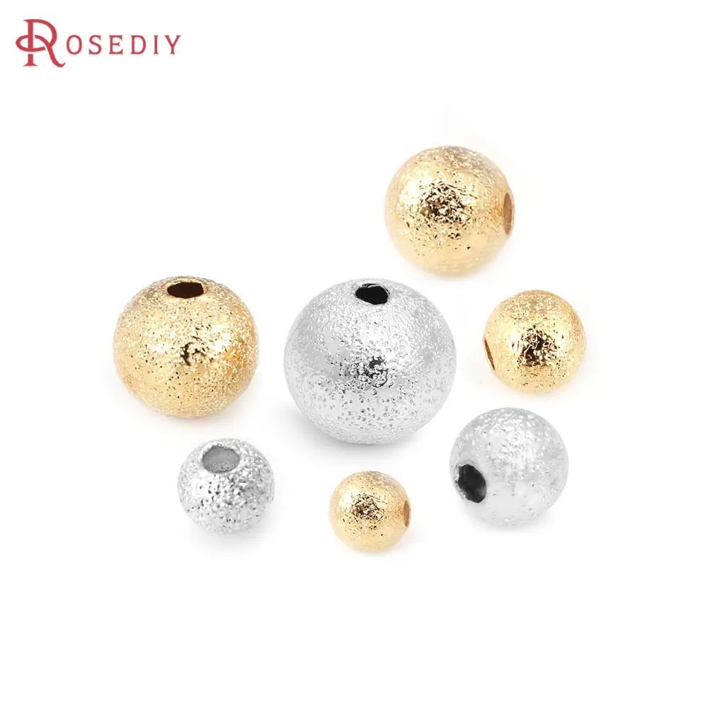 Gold Brass Frosted Matte Round Beads for Jewelry Making - 18K Gold Color, Multiple Sizes