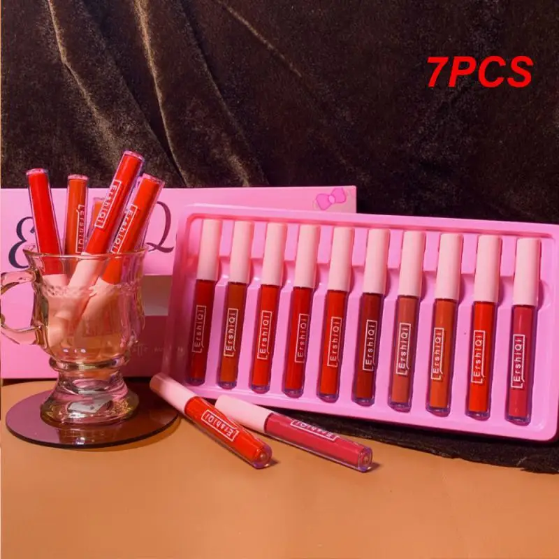 

7PCS Lot Creative Cigarette Lipstick Set Long Lasting Waterproof Non-Stick Cup Matte Lip Glaze Red Lips Makeup NEW