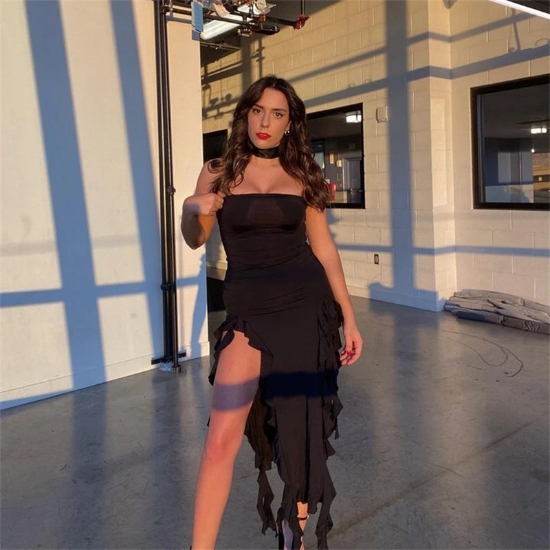 Europe and the United States style y2k spring fashion trend women's new line shoulder chest bag buttock slim irregular dress
