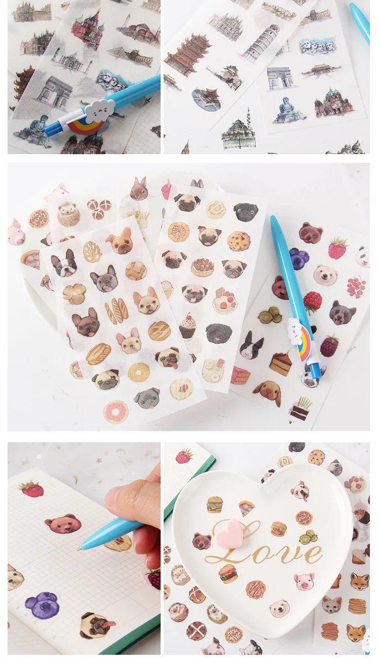 6 sheets/pack Cute Stickers Flower Cat Butterfly Washi Paper Stickers Pack Scrapbooking Supplies Japanese Kawaii Stationery