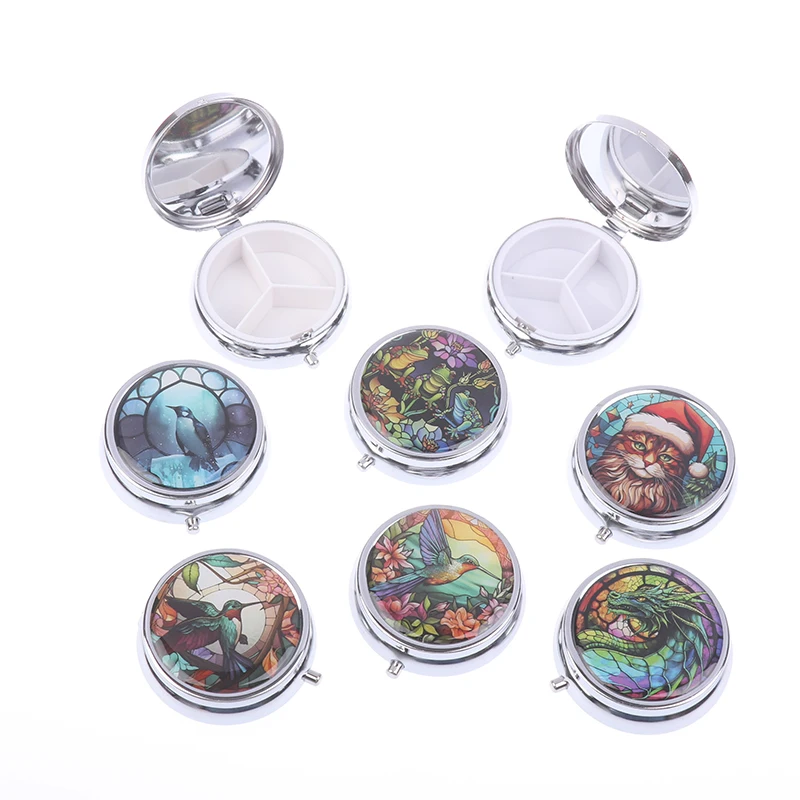 Leaf Dragonfly Round Pill Box 3 Compartment Mini Decorative Pocket Purse Portable Travel Medicine Tablet Vitamin Holder Orga 1pc storage box