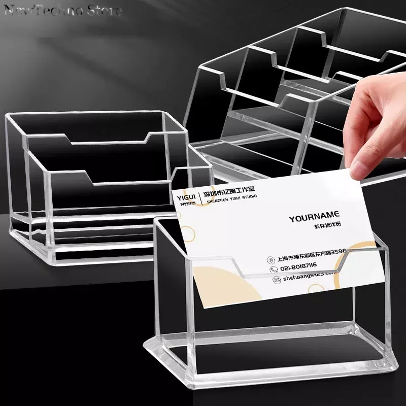 

New Clear acrylic Plastic Desktop Business Card Holders Display Stands Transparent Card Case Box School Office Supplies