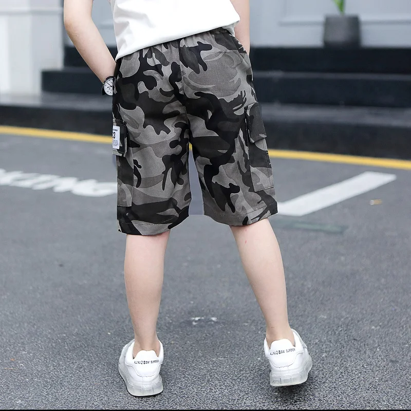 Nieuwe Grote Jongens Shorts Voor Zomer Camouflage Losse Broek Tienerbroek Broek Katoenen Zwarte Broek Mode Kinderkleding 2-16 Jaar