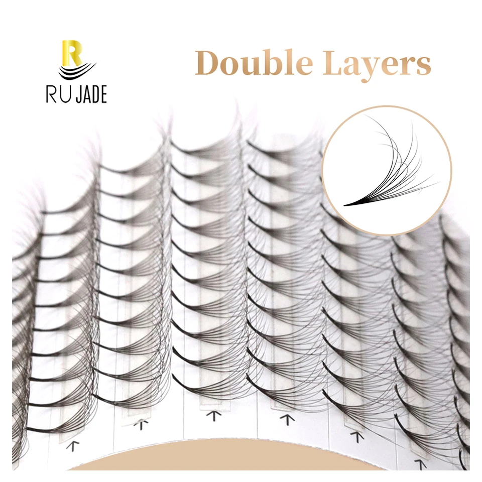 

RUJADE Premade Volume Double Layers Fans Lash Faux Mink Fluffy Individual Lash Pointy Base Russian Volume Fan Eyelash Extensions