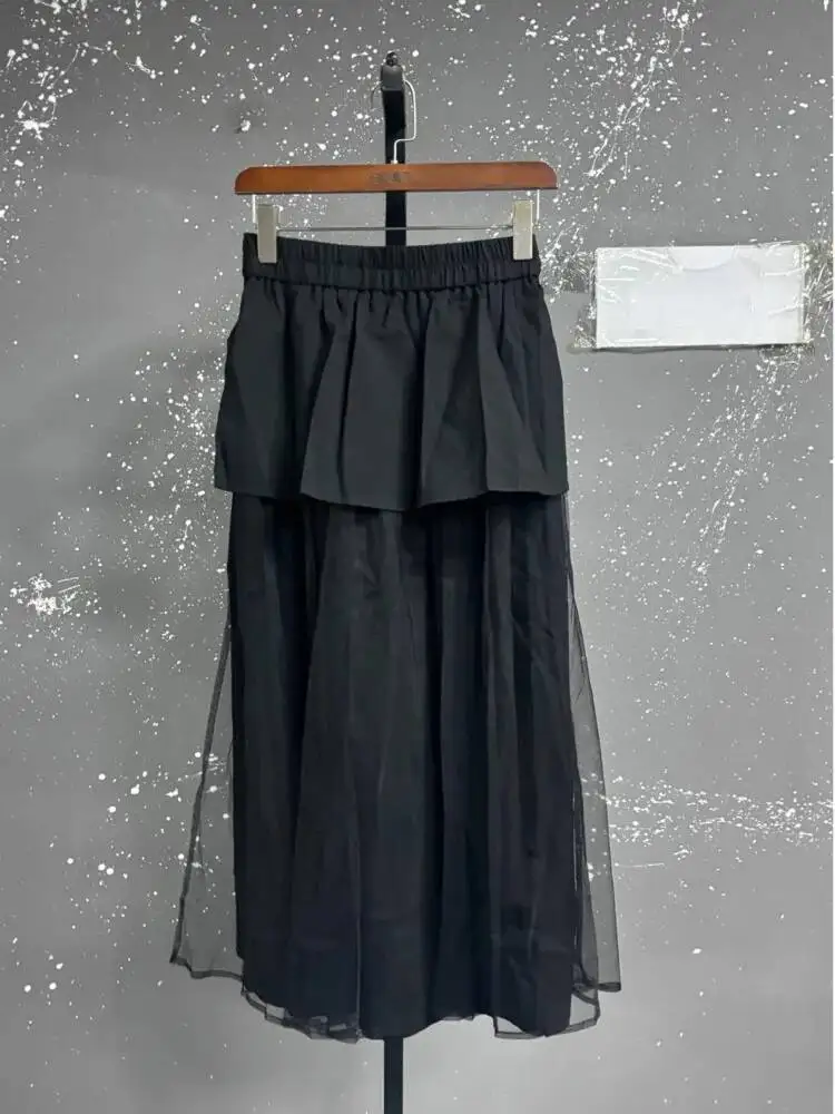 EAM High Elastic Waist Blue Irregular Mesh Spliced Wide Leg Pants New Trousers Women Fashion Tide Autumn 2026 1DJ1338