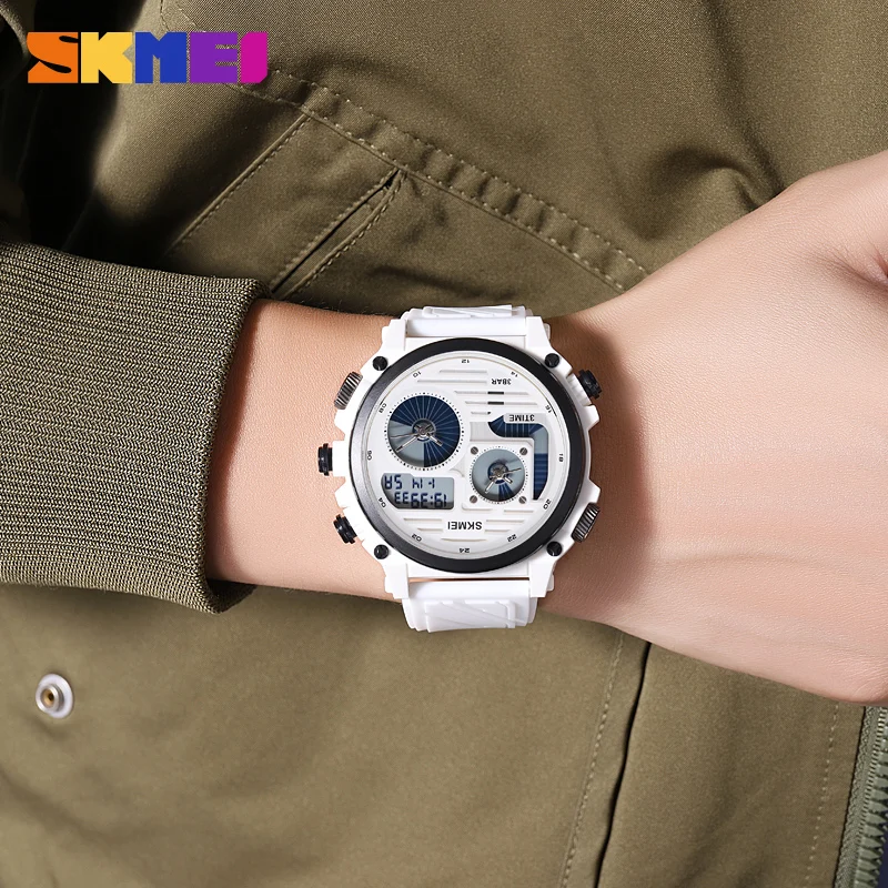 SKMEI 4 Time Display LED Light Digital Sport Watch Mens Stopwatch Calendar Clock 50M Waterproof Wristwatches Alarm reloj hombre