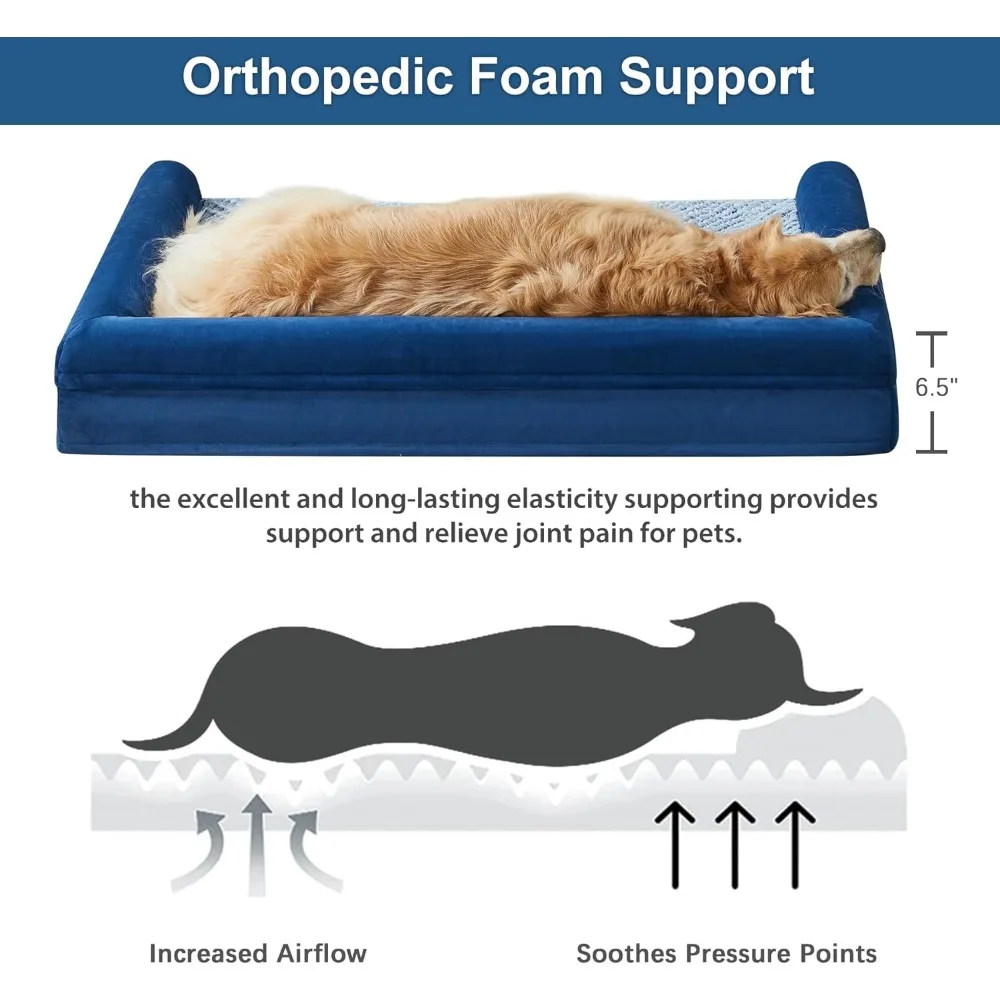 WNPETHOME Dog Beds for Large Dogs, Orthopedic Sofa Dog Bed Mat Pillow with Removable Waterproof Cover, Egg-Foam Crate Bed