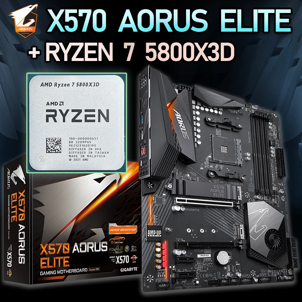 Gigabyte Socket AM4 AMD 5000 Series RYZEN CPU R7 5800X3D + X570 AORUS
