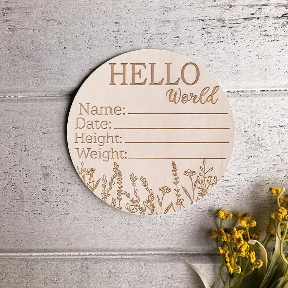 1pc Holz Hallo Welt Geburt Ankündigung DIY Zeichen Holz Baby Milestone Karte Aufnahme Karten Baby Fotografie Requisiten Geburt Karten