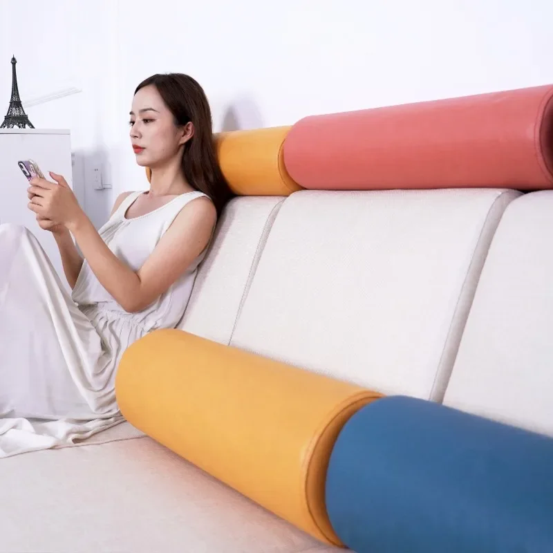 1PC Comfort Solid Color Sofa Cylinder Pillow Round Pillows Waist Pillow Leg Pillows Living Room Headrest Office Waist Cushion 베개 3