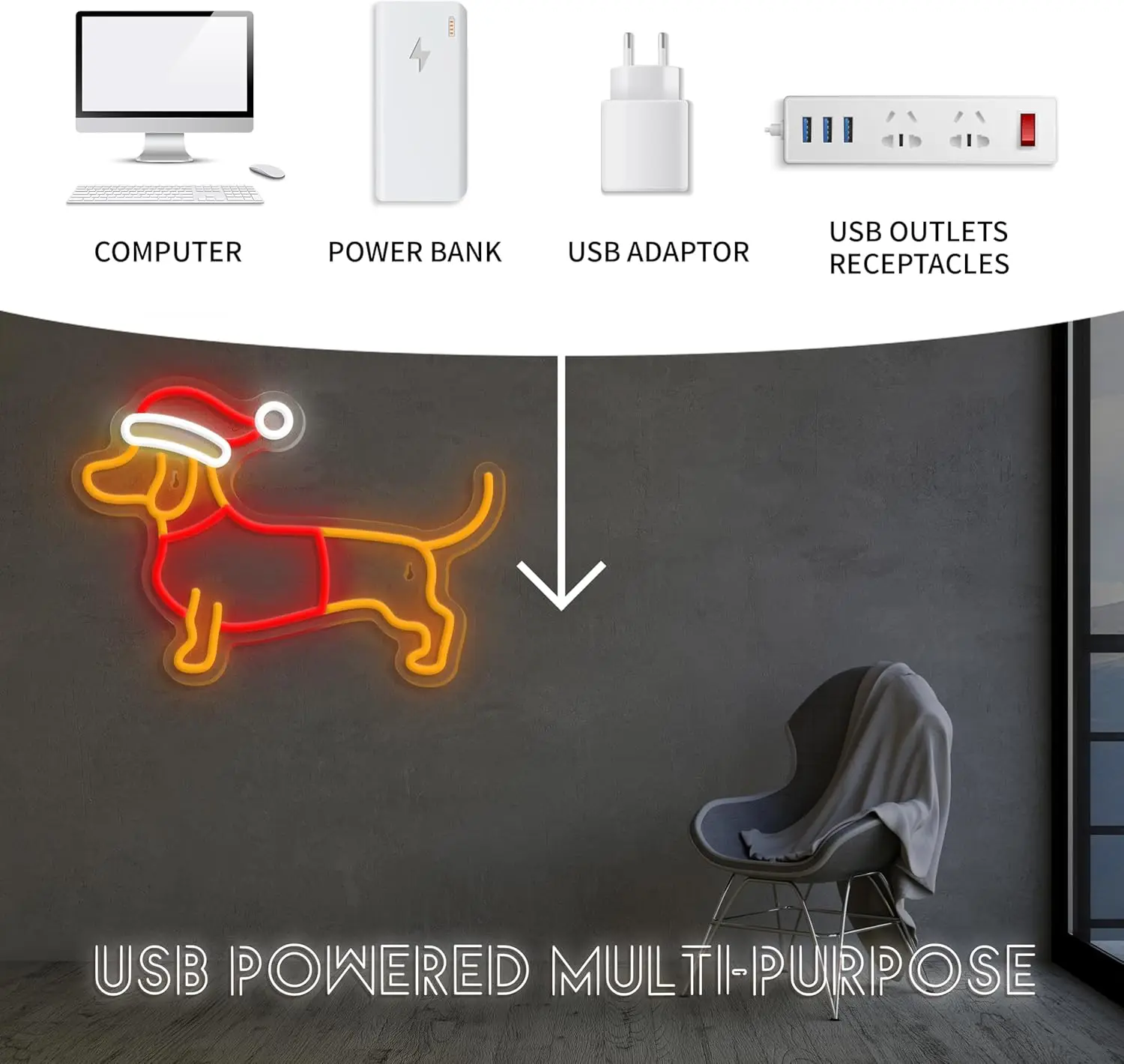 Insegna Al Neon A LED Con Cane E Luna - Decorazione Murale 3D Con Cucciolo, Luce Notturna Colorata Regolabile Con Alimentazione USB, Regalo Perdita Cane, Per Camera Da Letto, Soggiorno