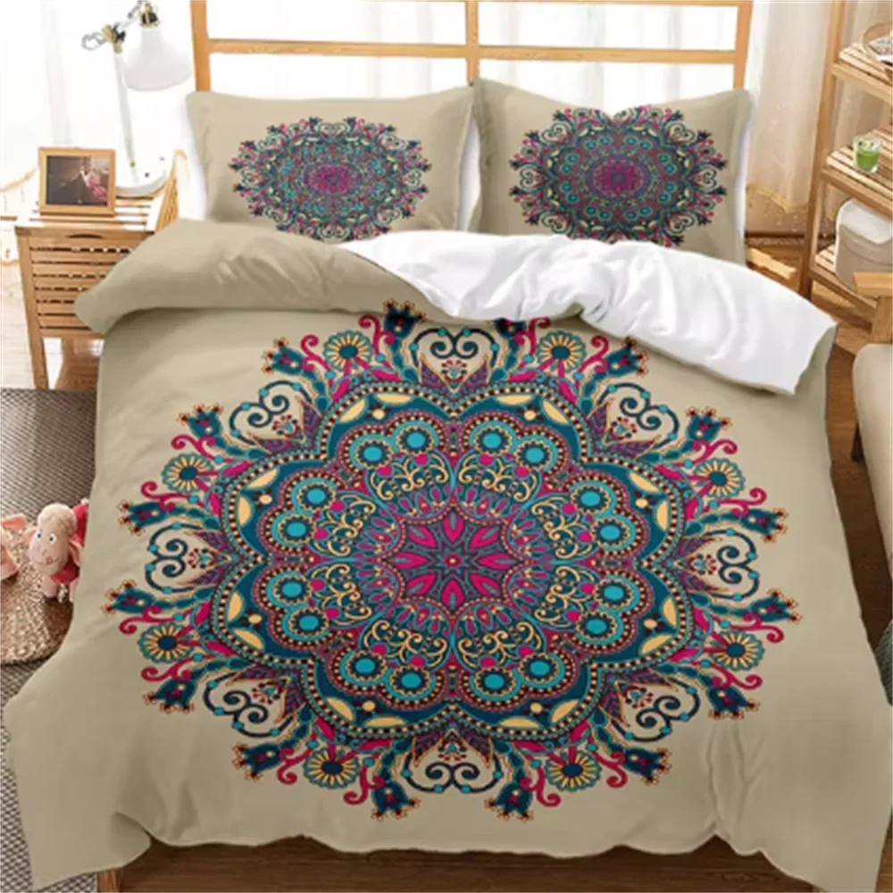 Bohemian Mandala Duvet Cover Set Twin Queen King Full Size,Blue Boho Chic Microfiber Bedding Set for Boys, Girls, Kids and Teens