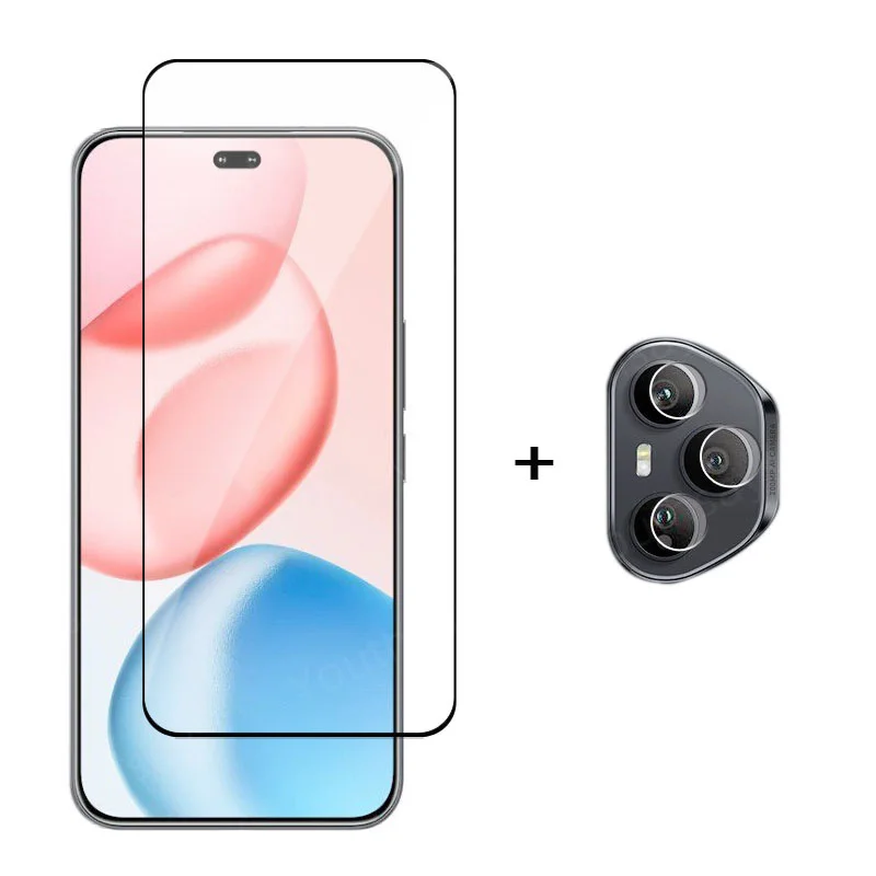 Premium Full Cover Tempered Glass Screen Protector with HD Clarity and Phone Lens Film