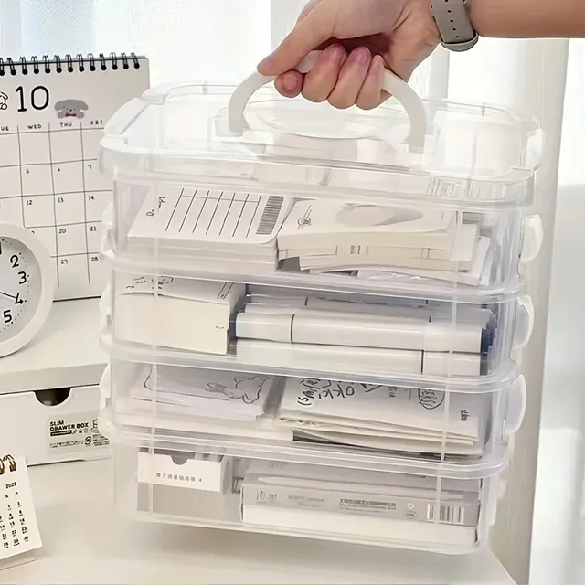 Boîte de rangement empilable Extra Large à 4 niveaux avec couvercle, organisateur en plastique transparent, boîte de rangement pour blocs de construction de jouets 1