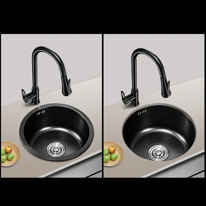 Nano Kitchen Sink Round Single-slot 304 Stainless Steel Sink Bar Balcony Washbasin Under-counter Basin Kitchen Accessories y