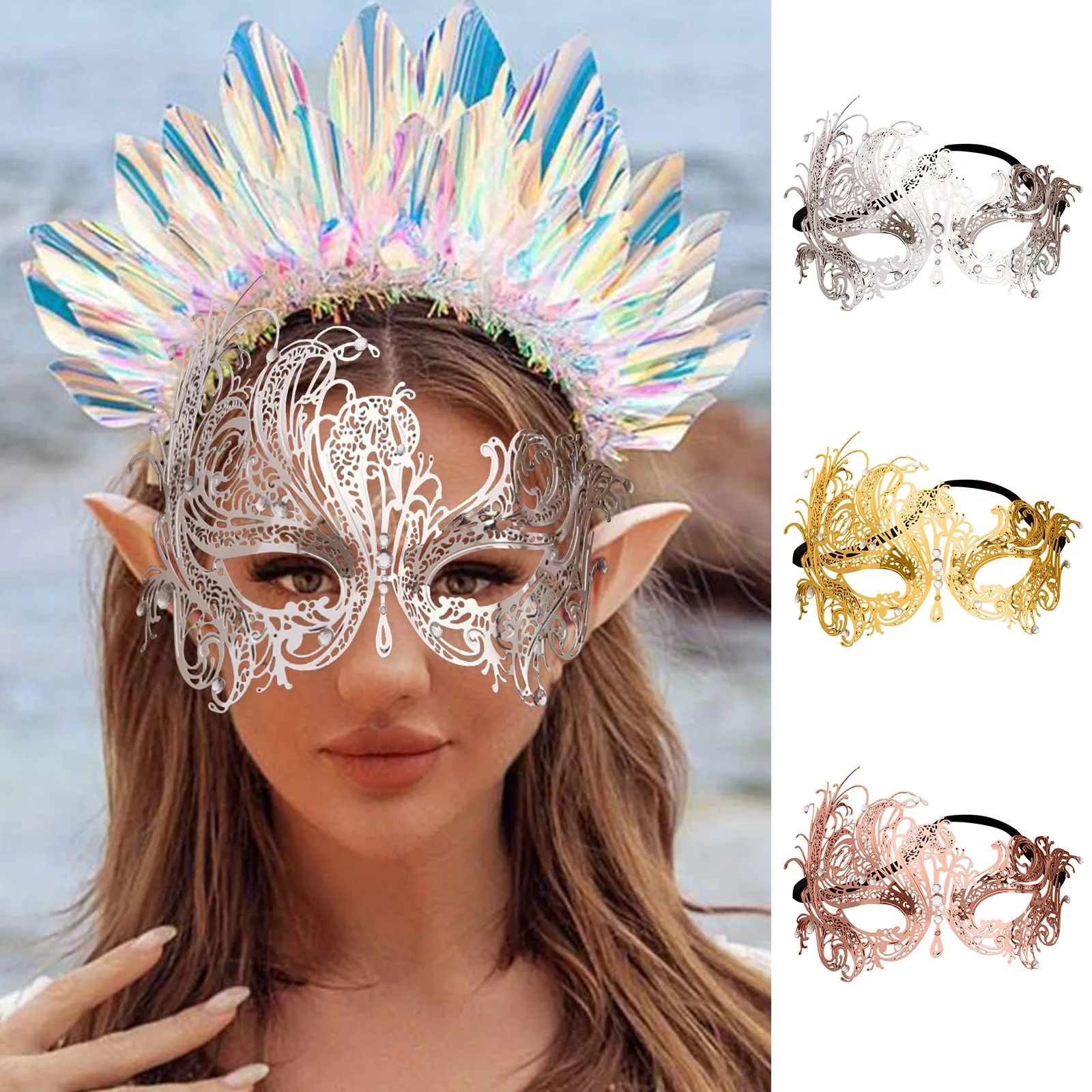 Black Gold Skull Metal Mask Halloween Rhinestone Half Face Venetian Masquerade Men White Women Skull Party Mask Party Applies
