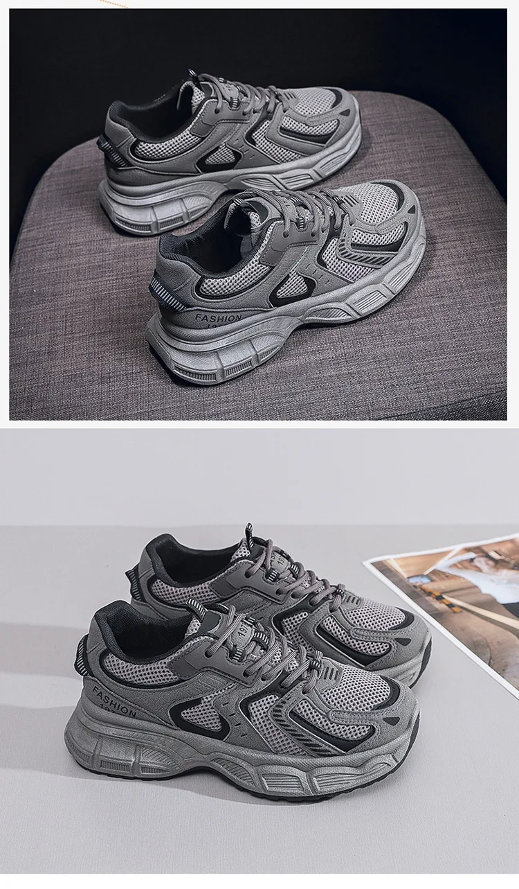 Women's Casual Platform Sneakers, Breathable Mesh Upper, Thick Sole, Korean Style_voghion.com