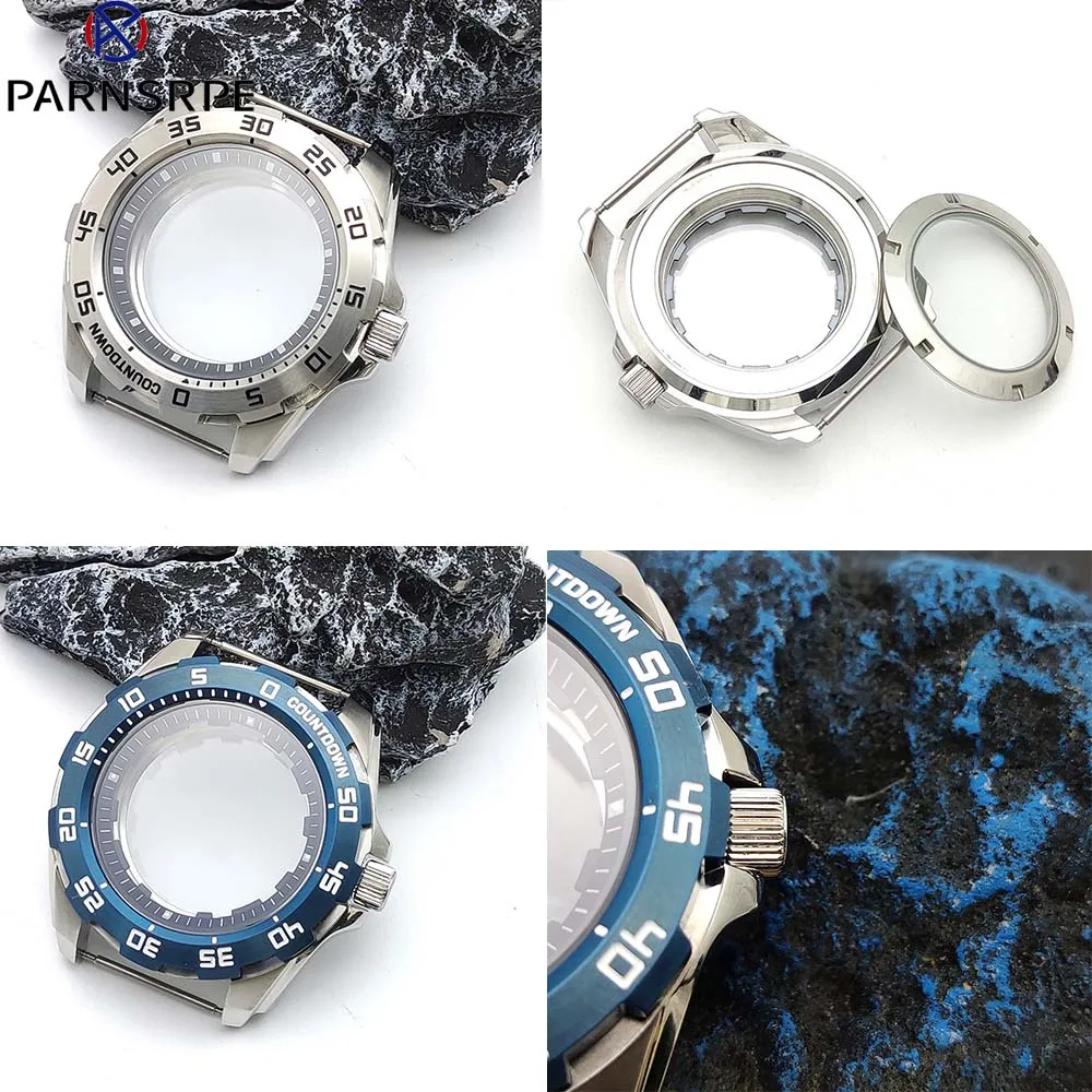 

44 mm Men's Mechanical Watch Case, Brushed Bezel, Transparent Caseback for Caliber NH35, NH38, NH36, Stainless Steel Case