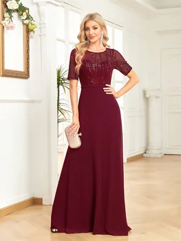 فساتين سهرة رسمية أنيقة بأكمام قصيرة ترتر للنساء من الشيفون حورية البحر لوصيفة العروس ماكسي للحفلات الراقصة وحفلات الكوكتيل 5