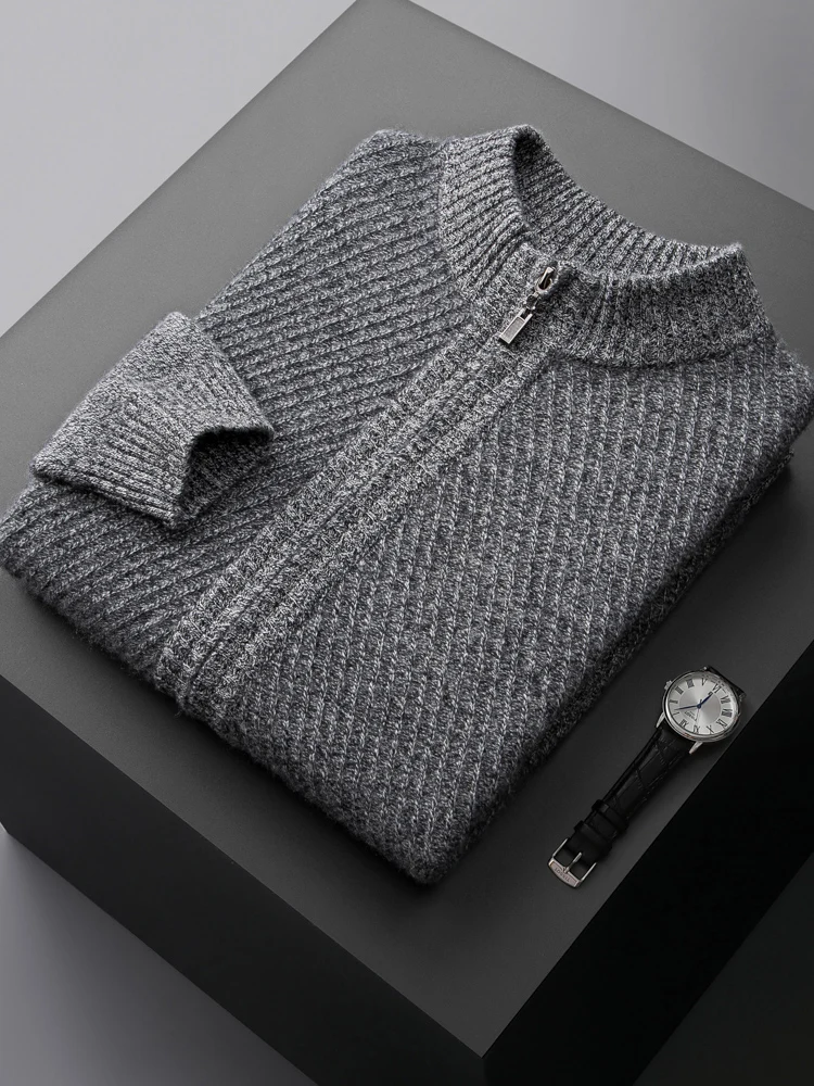 Autumn and Winter New 100% Cashmere Zipper Cardigan Men Sweater Coat Shirt Loose Plus Size Sweater Casual Knitted Coat Jacket