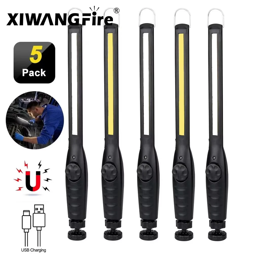 1-5Pack COB + LED 손전등 자기 작업 조명 USB 충전식 토치 휴대용 랜턴 검사 조명 캠핑 자동차 수리 램프