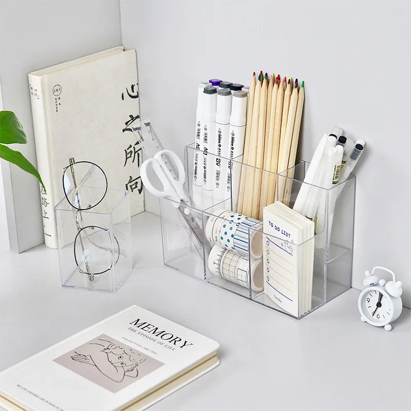 Acrylic Pen Holder Student Desk Pen Container Storage Nail Display Box Transparent Makeup Storage Organizer Nail Manicure Tools