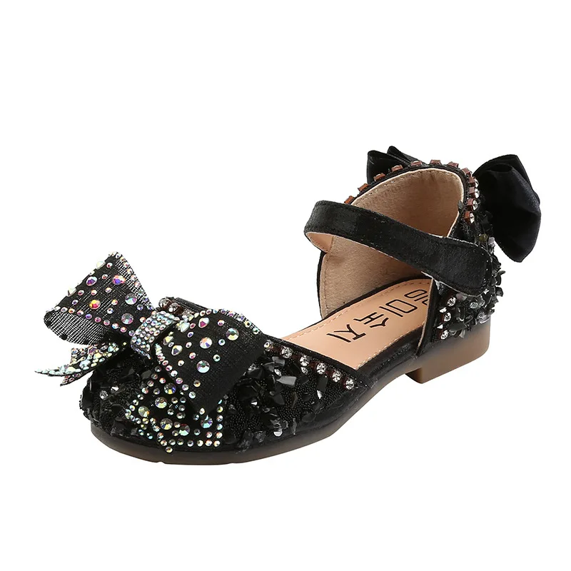 

Girls Bowknot Sandals Summer Fashion Children's Sequins Wedding Princess Chic Sandals Kids Soft Bottom Flat Non-slip Dance Shoes
