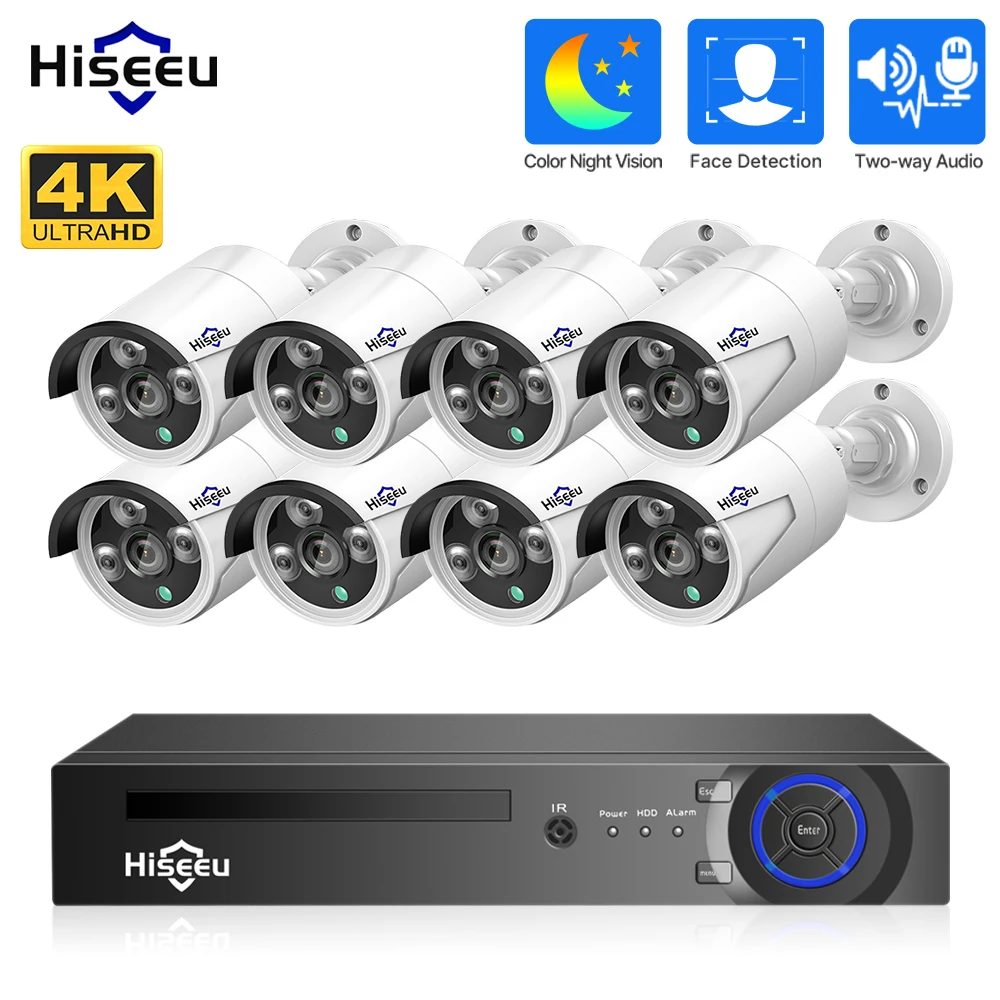 Hiseeu 4K 8MP POE Security Camera System AI Face Detection 16CH NVR H.265 Video Recorder Outdoor CCTV Surveillance IP Camera Kit