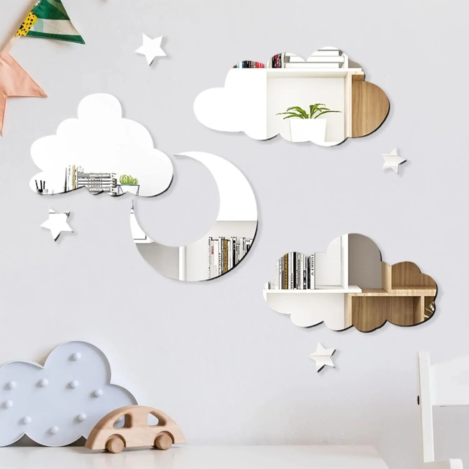 3D Cloud Star Moon Acrylic Wall Sticker Self-Adhesive Mirror  Art Wall Sticker Living Room Background Bedroom Home Decoration 1