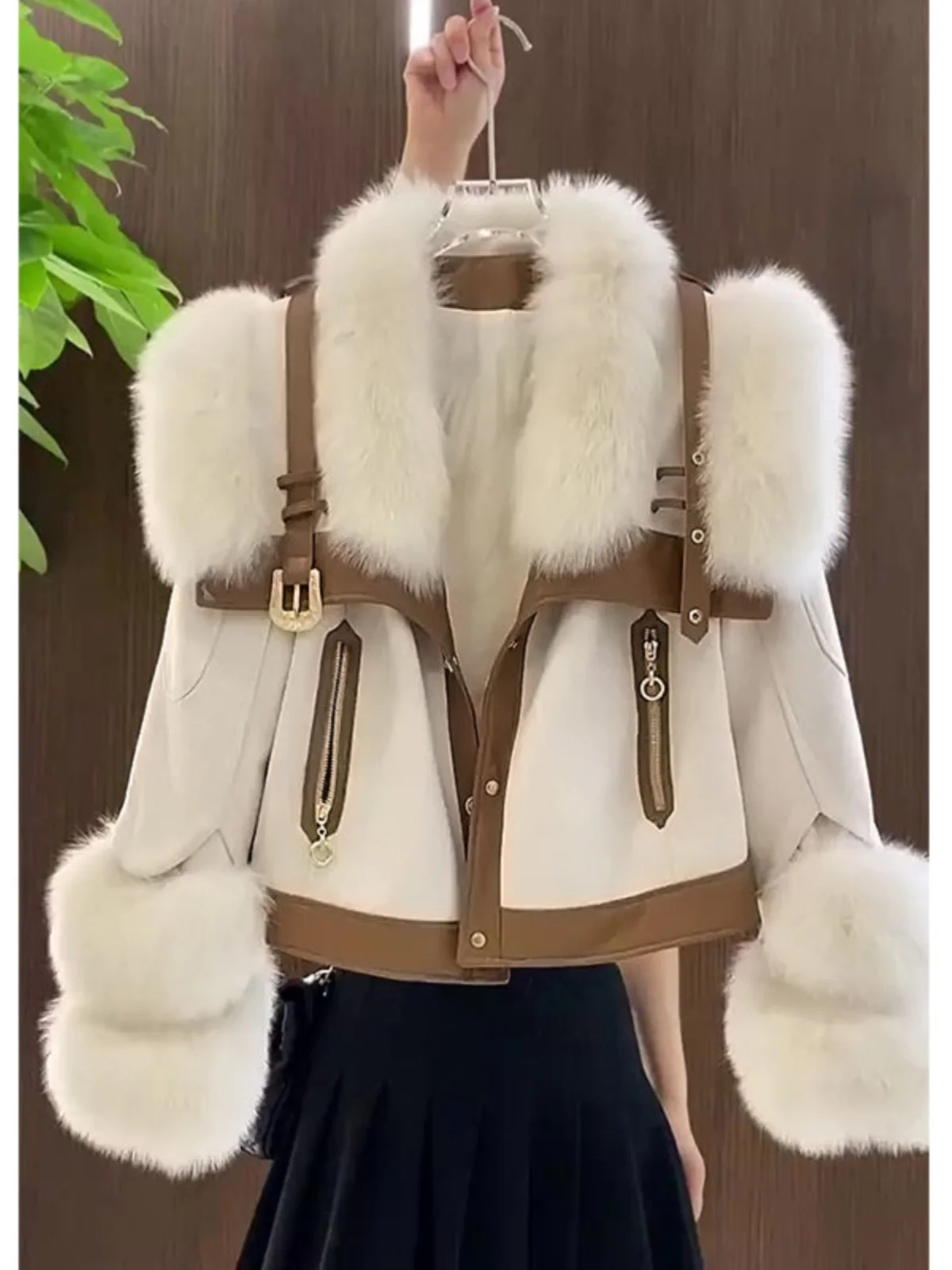 

Women's Clothing Small fragrant style patchwork imitation fox fur versatile plus plush fur collar jacket 016
