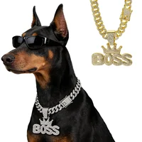 Collier pour chien en or, pendentif de luxe, collier pour chien en métal avec boucle design, collier pour animaux de compagnie, accessoires de bijoux pour chiens de taille moyenne et grande 2