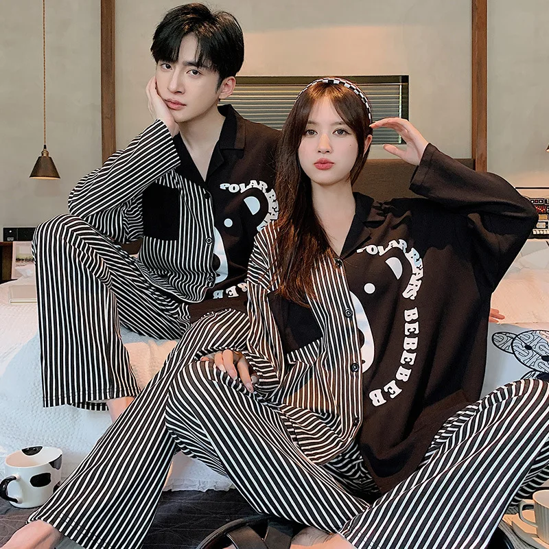 High Quality Cotton Sleepwear for Couples Korean Fashion Home Clothes Women and Men Matching Pajamas Set pijamas para parejas
