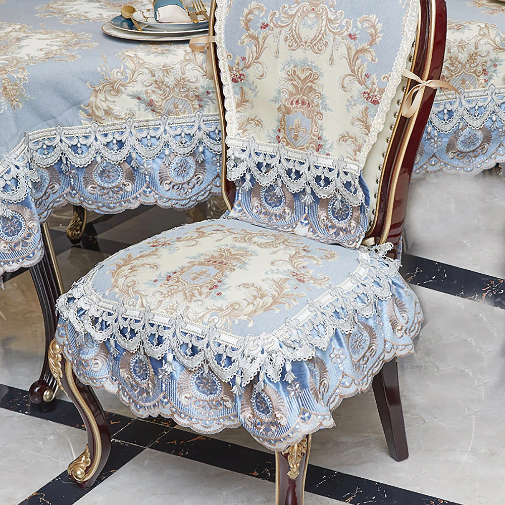 

American Style Luxury Lace Hem Chair Cover Chair Cushion and Chair Back Non-slip Removable Washable Home Dining Room Decoration