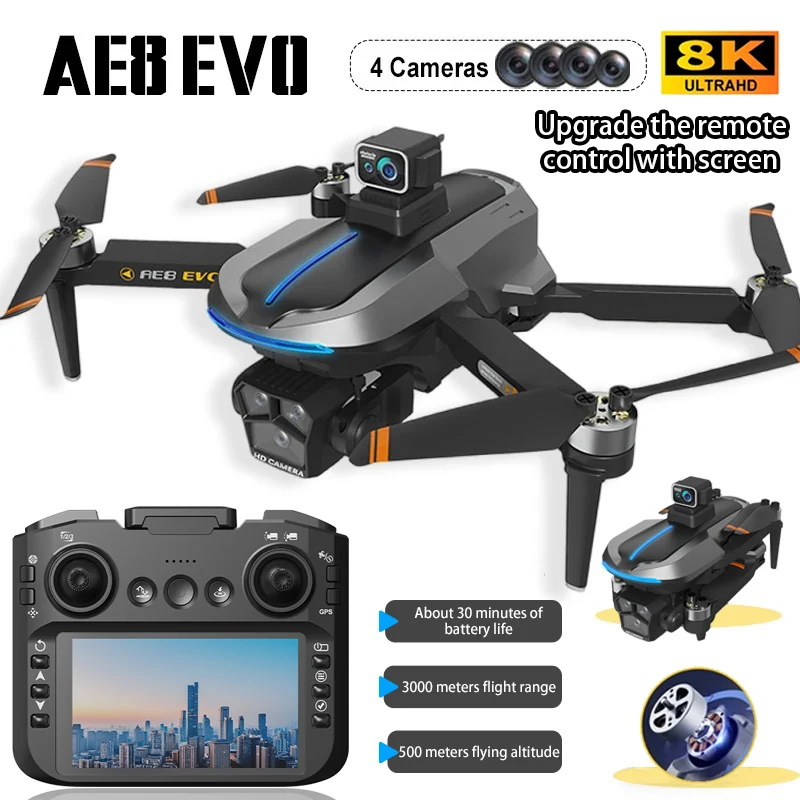 AE8 EVO GPS Drone 8K Professional HD 4 Lens Camera Dron 5G WIFI FPV Brushless UAV With Screen Remote Control RC Quadcopter toys 1