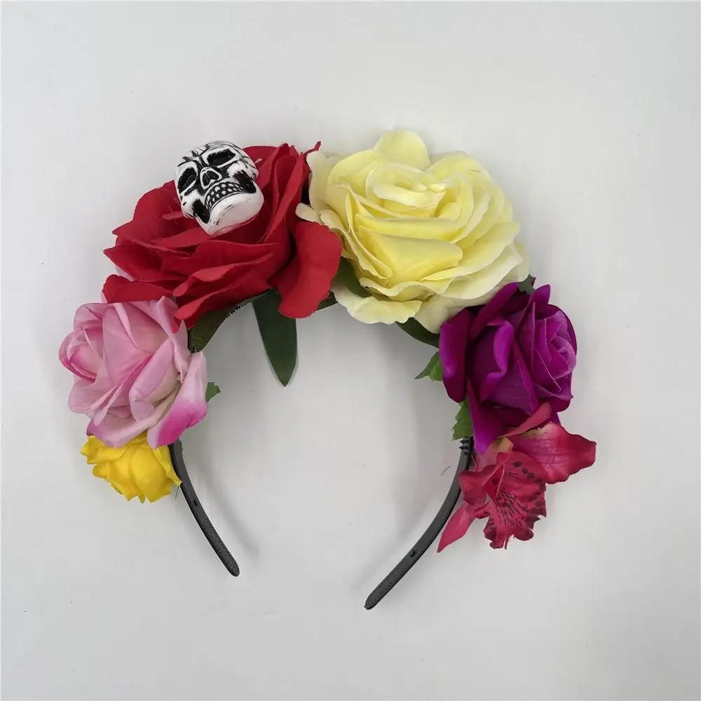 Mode Mexikanische Rose Blume Krone Stirnband Party Kostüm Foto Requisiten Tag der Toten Kopfschmuck Boho Halloween Kopfbedeckung für Frauen – Detail 5